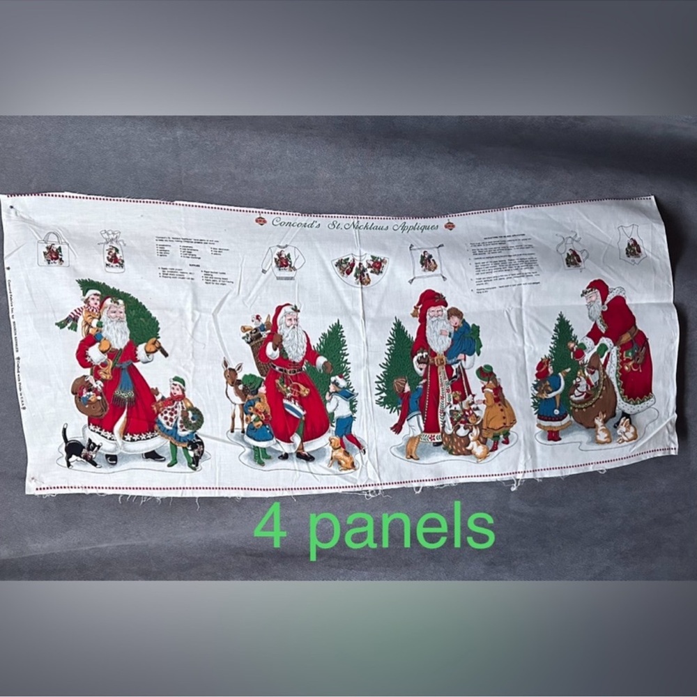 Vintage Santa fabric appliqué concords St Nicklaus 4 panels 16 appliqués